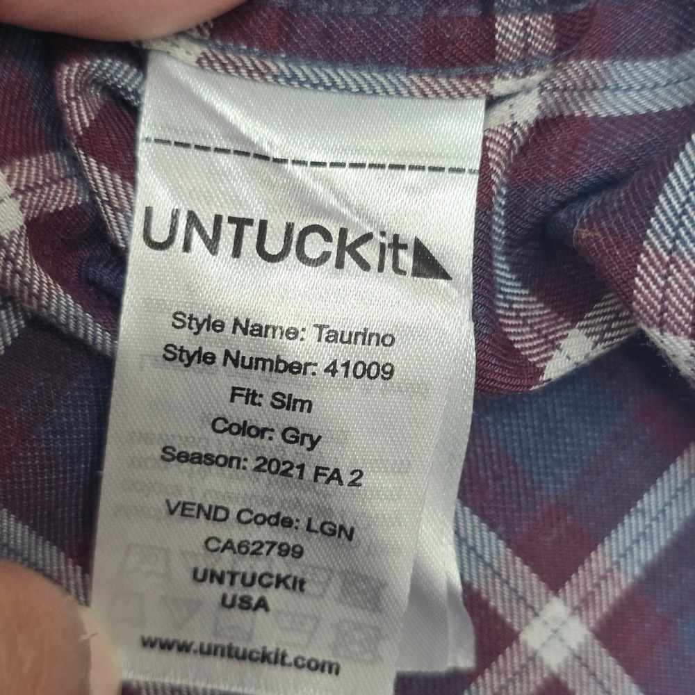 UNTUCKit Taurino Shirt Mens XL Burgundy Grey Plaid Slim Fit Long Sleeve - Picture 9 of 15